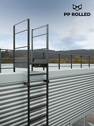 Вертикальная пожарная лестница П1-1 с площадкой 800х1500 ROLLED+ ОЦ L=9100мм